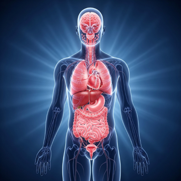 Medical illustration showing human anatomy and body systems